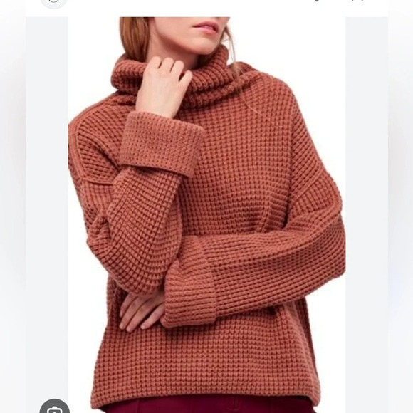 Free People Park City Pullover Terracota Chunky Knit Oversized Waffle Cozy XS - Picture 2 of 11